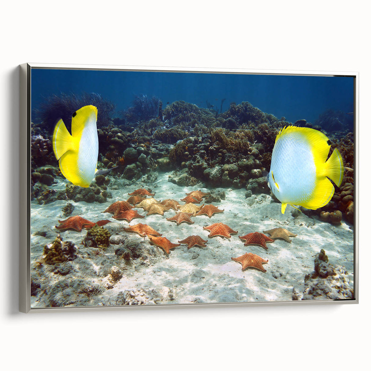 Framed canvas landscape art painting featuring a Caribbean scenery in vibrant colors, ideal for living room decor.
