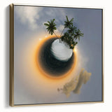 Framed canvas depicting the Caribbean Virgin Islands in silver and gold tones, suitable for bedroom wall art.
