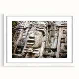 Abstract art print of Central America scenery in muted earth tones on a white framed mat, ideal for dining room decor.