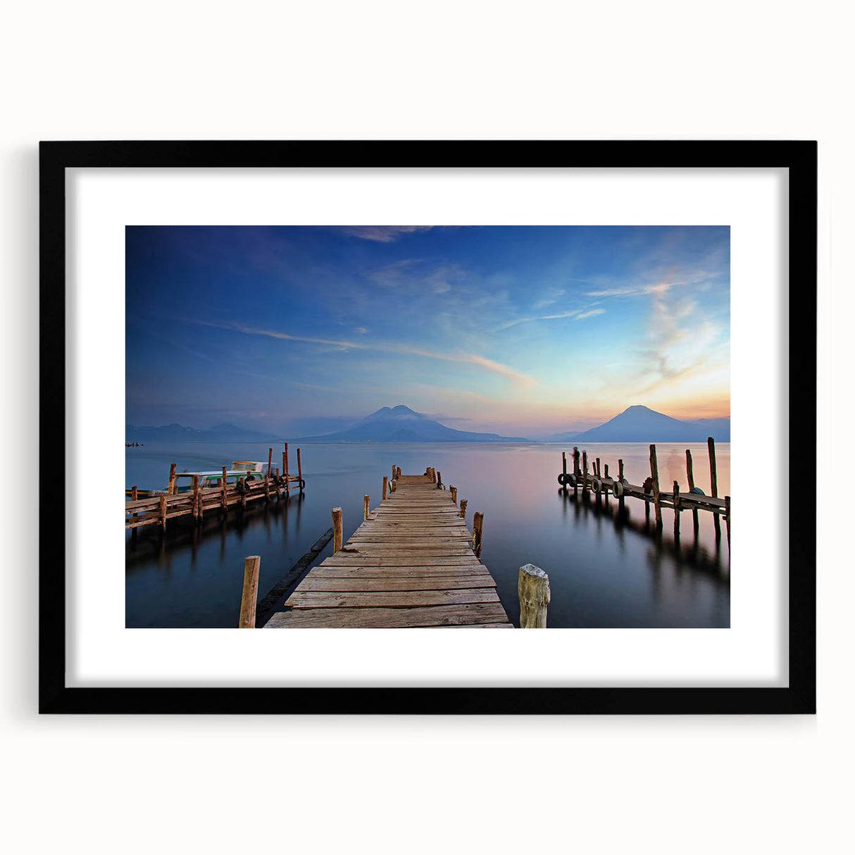 Extra large textured abstract art print of vibrant, colorful Central American scenery on a black framed canvas.