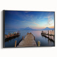 Black and white framed canvas featuring a vintage-style landscape of Central America, ideal for bedroom decor.