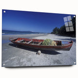 Large abstract wall art depicting a vibrant Honduran landscape on acrylic glass, ideal for bedroom or dining room decor.