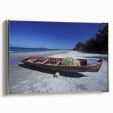 Landscape art painting of a vintage Central American scenery on a framed canvas, featuring a palette of earth tones.