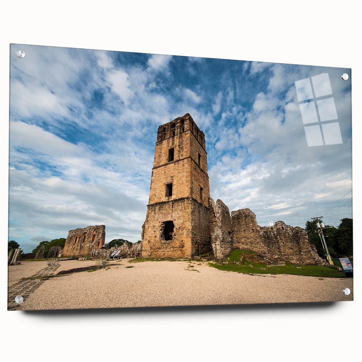 Acrylic print of a panoramic Central American scenery, in muted earth tones, ideal for dining room decor.