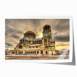 Extra large rolled print depicting a Bulgarian landscape with vibrant green and floral elements.