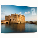 Large abstract wall art of a European Cyprus landscape in muted colors on acrylic glass.