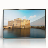 Large art print of a European Cyprus landscape in muted earth tones on a framed acrylic, ideal for modern art wall decor.