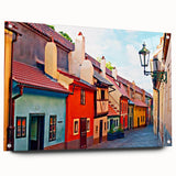 Acrylic print of Prague scenery with soft pastel shades, ideal for dining room art.
