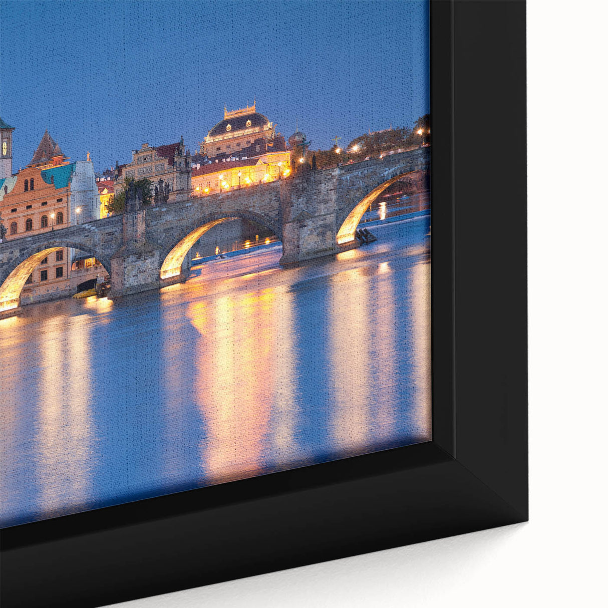 Art deco poster of a Czech Republic scenery on framed canvas, in muted earth tones, suitable for dining room ambiance.
