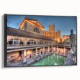 Black and white vintage poster art of Bath, England landscape on framed canvas, suited for bedroom wall decor.