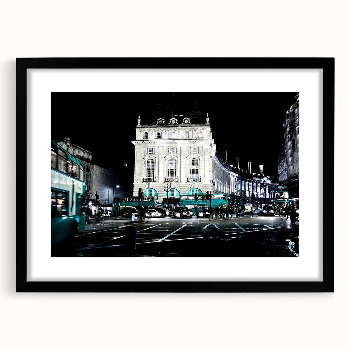 Extra large abstract art print depicting a colorful, textured scene of Piccadilly, England.