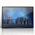 Large abstract wall art depicting Stonehenge in muted gray and black tones on a framed acrylic.