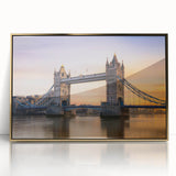 Framed acrylic print of the Thames River with art deco elements in gold and blue tones, suitable for modern art wall decor.