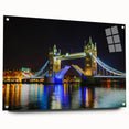 Acrylic print of the Tower Bridge in muted blue and gray tones, suitable for dining room decor.