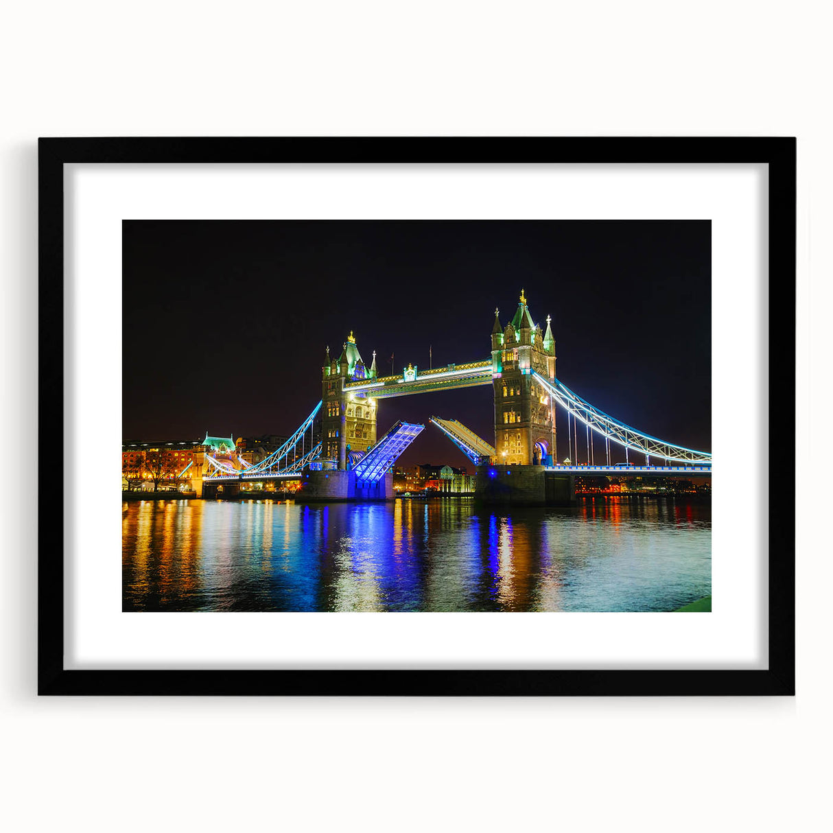 Extra large abstract print of Tower Bridge in vibrant colors on textured canvas, ideal for living room decor.
