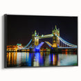 Black and white framed canvas of Tower Bridge, ideal for vintage bedroom decor.