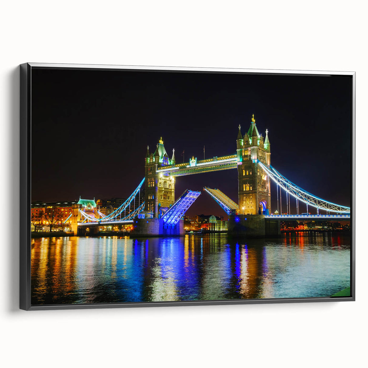 Black and white framed canvas of Tower Bridge, ideal for vintage bedroom decor.