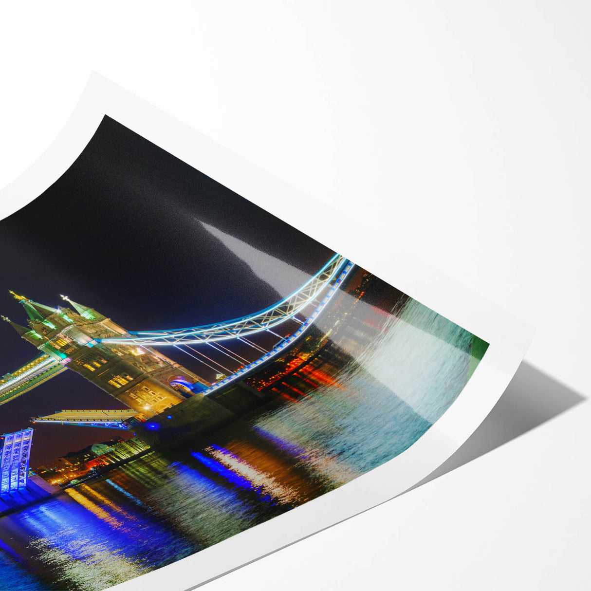 Extra large wall art featuring line art flowers with Tower Bridge scenery in muted tones on rolled print.