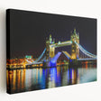Side View of Tower Bridge on stretched canvas, depicted in muted blues and grays, suitable for kitchen wall art.