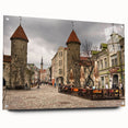 Acrylic print of a serene European landscape in muted green and blue tones, suitable for bedroom or dining room decor.