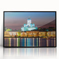Large abstract wall art featuring a serene Finnish landscape in muted blue and green tones on a framed acrylic panel.