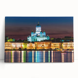 Large black and white photo of a European scenery on stretched canvas, suitable for kitchen wall art.
