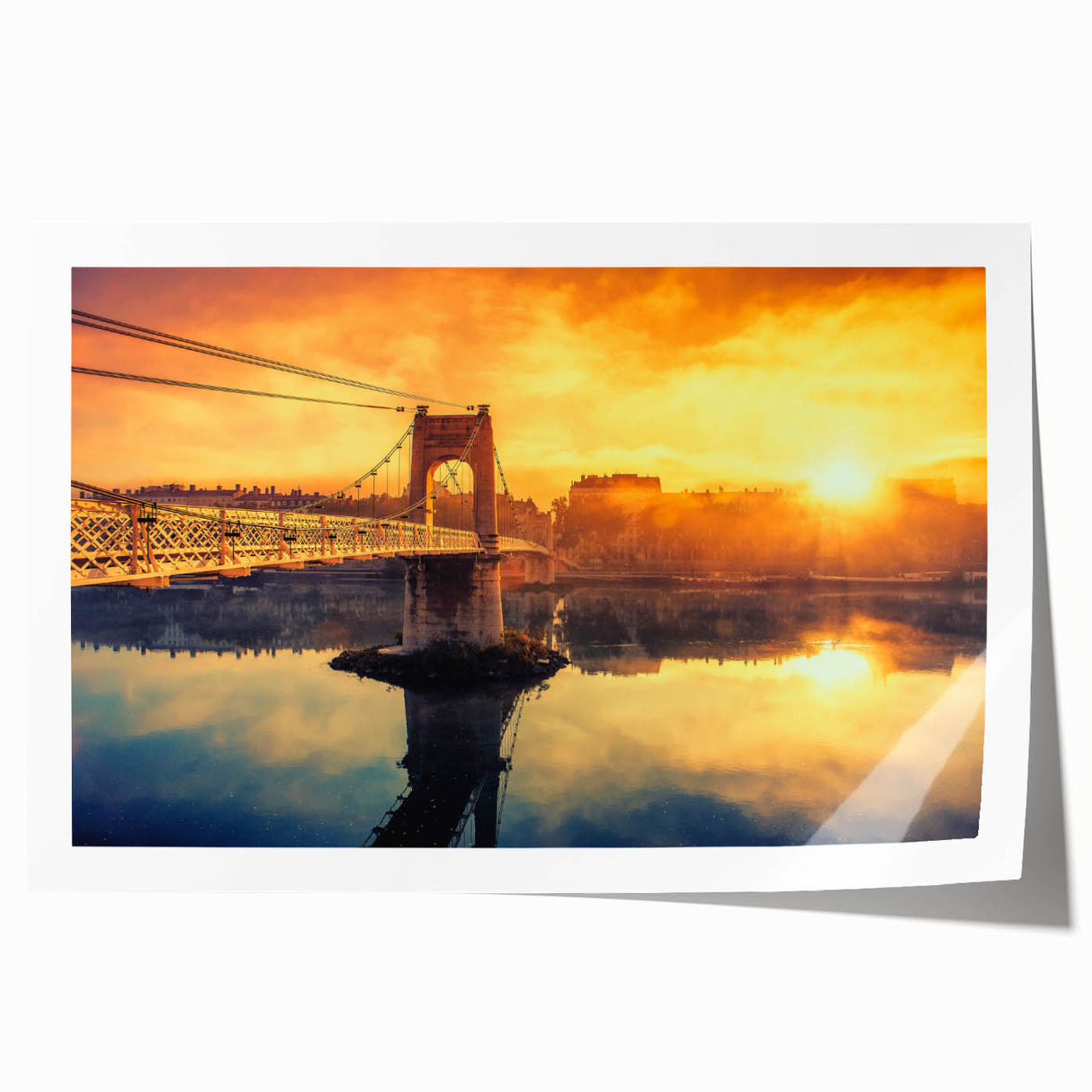 Rolled print of Lyon, France scenery with floral motifs in soft pastel shades, ideal for art wall dining room.