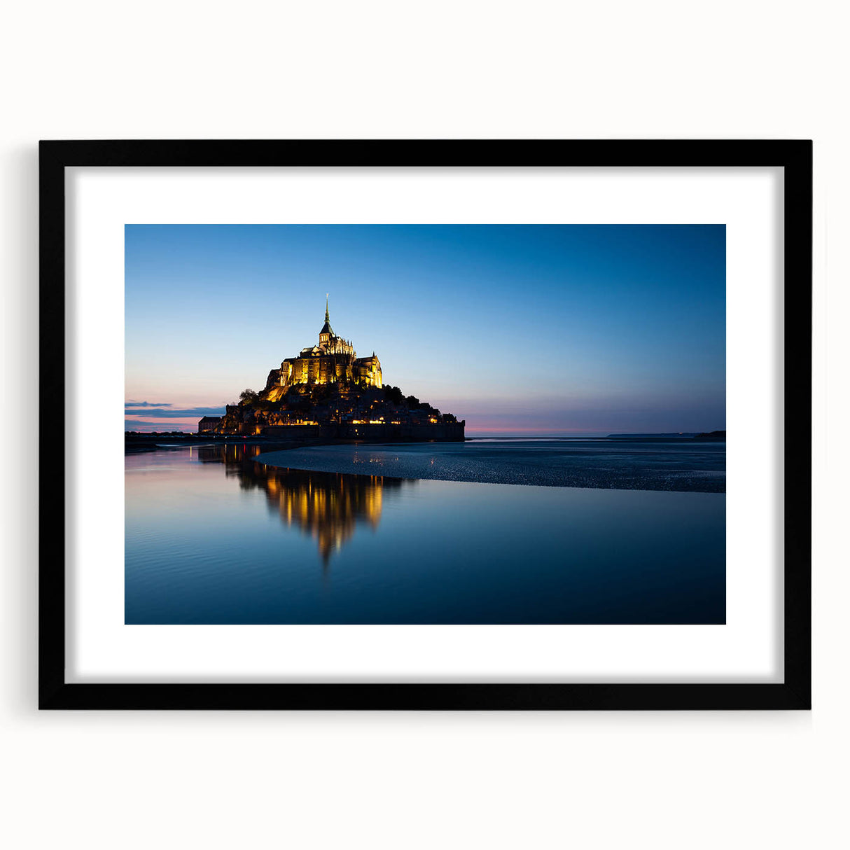 Extra large abstract art print of a colorful, textured European scenery in a black frame, ideal for living room decor.
