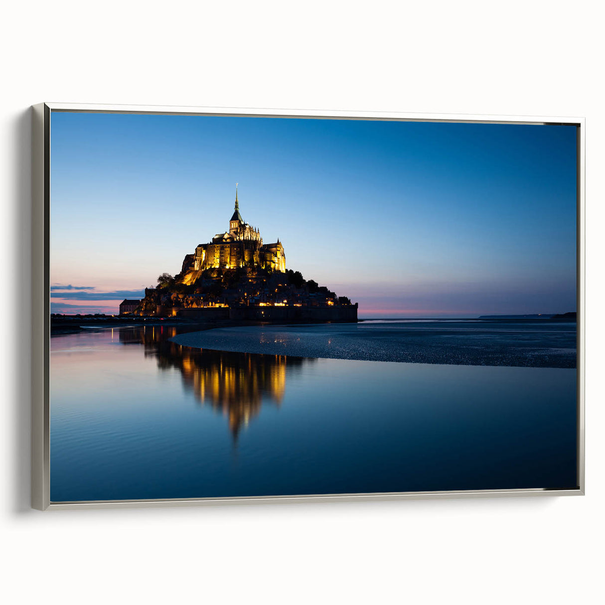 Landscape art painting of a French scenery on framed canvas, featuring muted colors with black and colorful accents.