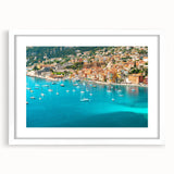 Textured abstract art print of a European landscape in muted earth tones, framed in white, ideal for bedroom art.