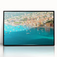 Large abstract wall art depicting a European scenery in Nice, France, with muted earth tones on a black framed acrylic print.
