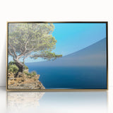 Framed acrylic print of a Provence landscape with lavender fields under a clear sky, in art deco style.