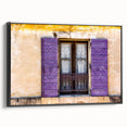 Black and white wall art featuring a vintage poster-style landscape of southern France on framed canvas.
