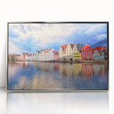 Large art print of Munich skyline in muted gray and blue tones on framed acrylic, ideal for modern art wall decor.