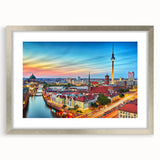 Extra large abstract art print of a textured European scenery in muted earth tones, framed with a silver mat.