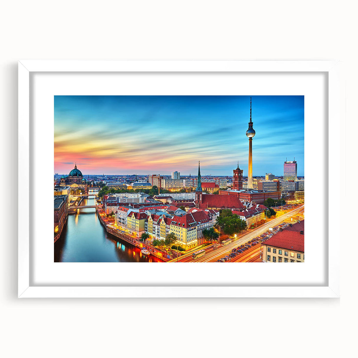 Textured abstract art print of a European landscape in muted earth tones on a framed white mat, suitable for bedroom decor.