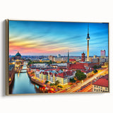 Framed canvas featuring a vintage landscape painting of a German scenery in black and gold tones, ideal for bedroom wall art.