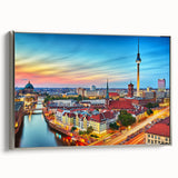 Framed canvas landscape art painting of a vintage European scenery in muted colors, ideal for living room decor.