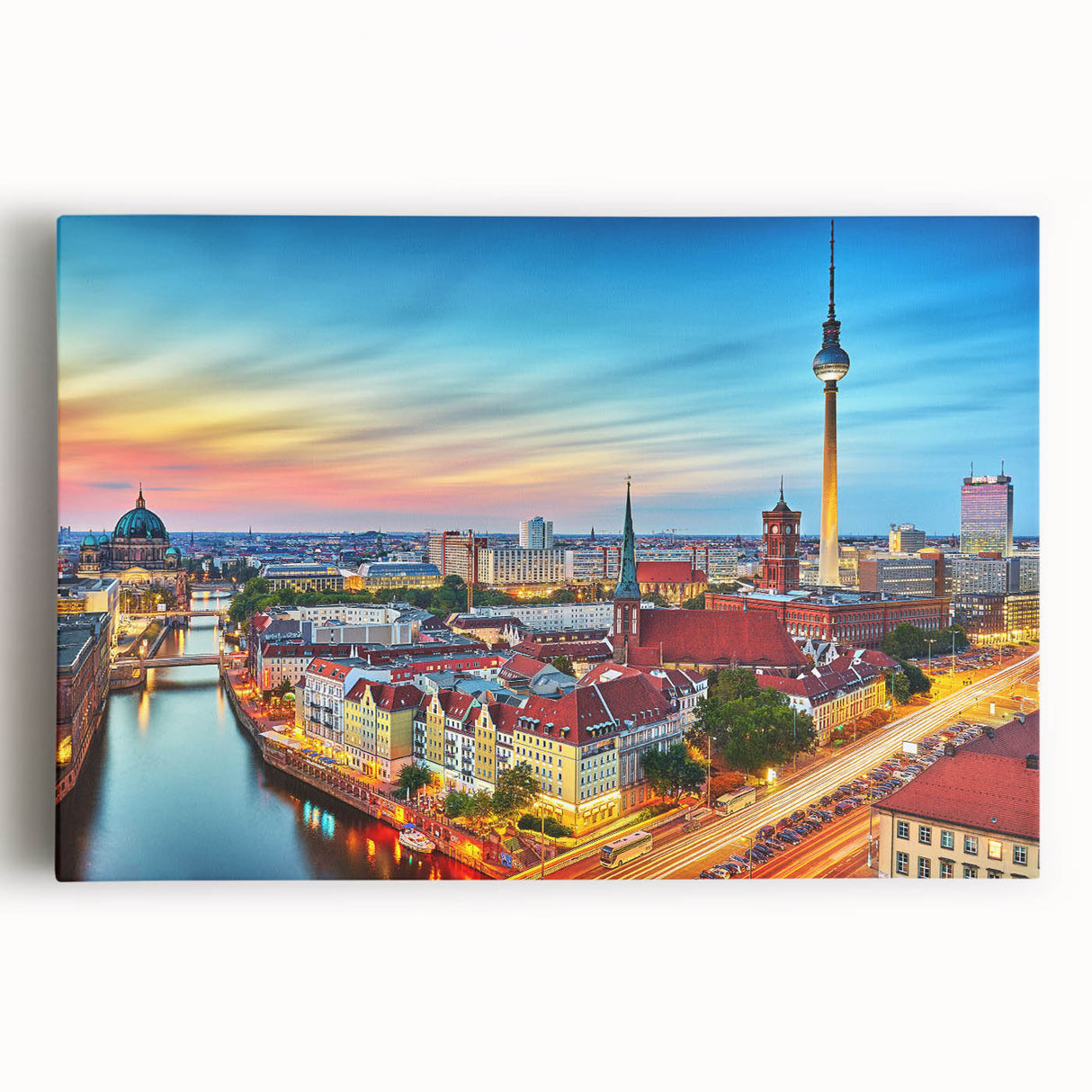 Black and white stretched canvas featuring a detailed cityscape of a German town, ideal for kitchen wall art.
