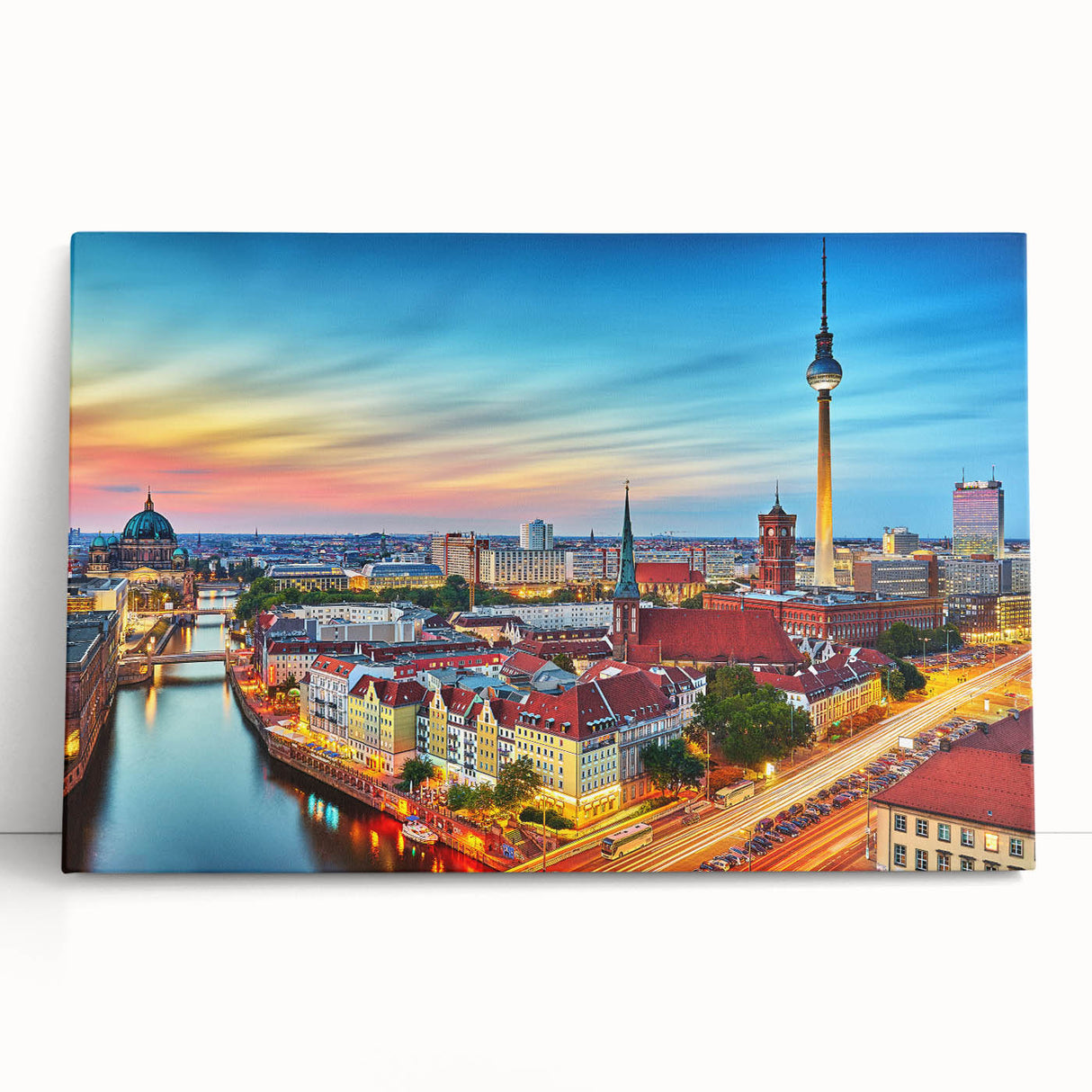 Black and white large art print of European scenery on stretched canvas, suitable for kitchen wall art.