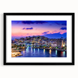 Abstract art print of a vibrant, colorful European landscape on a large textured canvas, ideal for living room decor.