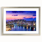 Textured abstract art print of Crete scenery in muted earth tones on a framed silver mat, suitable for bedroom art.