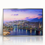 Acrylic framed print of a serene Crete, Greece landscape in pastel shades, suitable for modern art wall decor.
