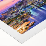 Art deco poster of Crete, Greece, featuring blue and white tones on rolled canvas, ideal for dining room wall art.