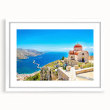 Textured art of Rhodes, Greece in abstract style with muted earth tones on a framed white mat, ideal for bedroom art.