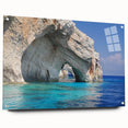 Acrylic print of a European Greek landscape in muted earth tones, ideal for dining room decor.