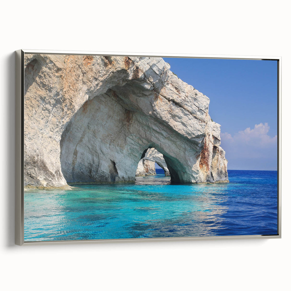 Framed canvas of a vintage-style Greek landscape painting, featuring vibrant color palette, ideal for living room decor.