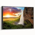 Black and white framed canvas featuring a vintage Icelandic landscape, ideal for bedroom wall decor.