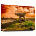 Acrylic print of an Irish landscape with lush green fields under a cloudy sky, suitable for dining room decor.