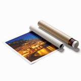 Extra large rolled print of the Amalfi Coast with vibrant blue and green hues, ideal for classy bathroom wall art.